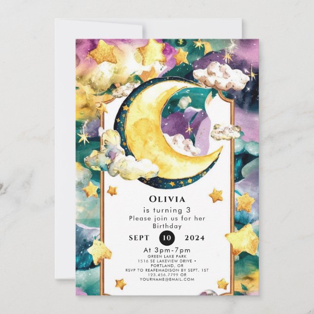 Little Simple Måne Birthday Inbjudningar (Framsida)