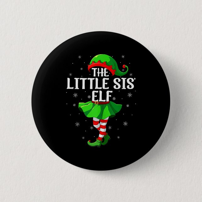 Little Sis Elf Christmas Girls Women Elf Squad Xma Knapp (Framsida)