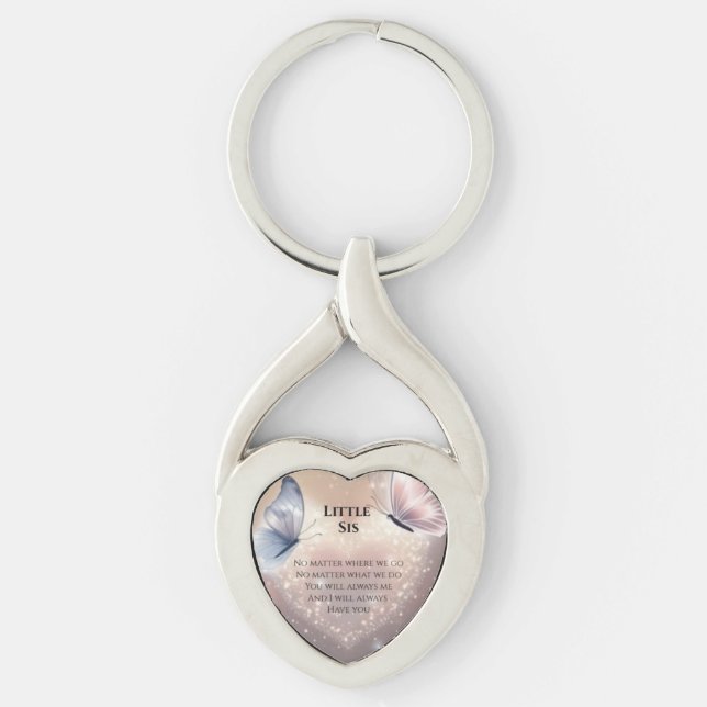 Little Sis Twisted Heart Silverfärgad Nyckelring (Framsidan)