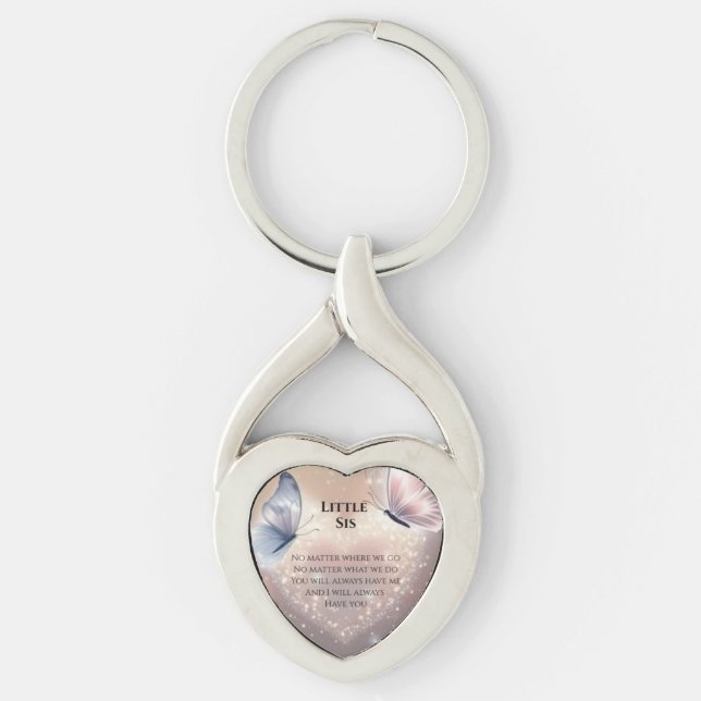 Little Sis Twisted Heart Silverfärgad Nyckelring (Framsidan)