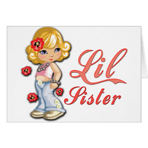 LIttle Sister and Flowers Hälsningskort