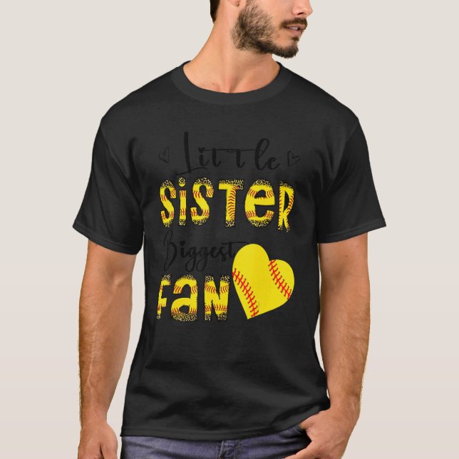 Little Sister Biggest Fan Teen Girls Leopard Softb T Shirt (Framsida)