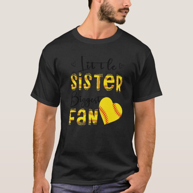 Little Sister Biggest Fan Teen Girls Leopard Softb T Shirt (Framsida)