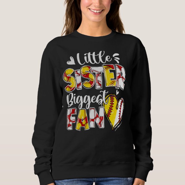 Little Sister Biggest Fann Cute Teeball Sister T Shirt (Framsida)