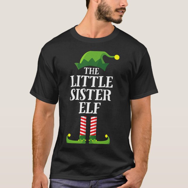 Little Sister Elf Matching Family Group Christmas  T Shirt (Framsida)