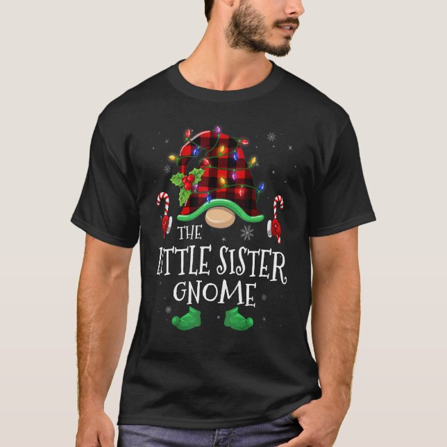 Little Sister Gnome Buffalo Plaid Matching Family  T Shirt (Framsida)