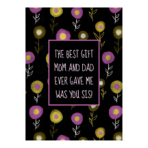 Little Sister Mörk Botanical Mönster Girly Poster