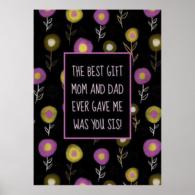 Little Sister Mörk Botanical Mönster Girly Poster (Framsidan)