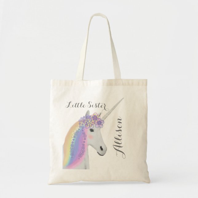 Little Sister Unicorn Rainbow Flowers Fantasy Tygkasse (Framsidan)