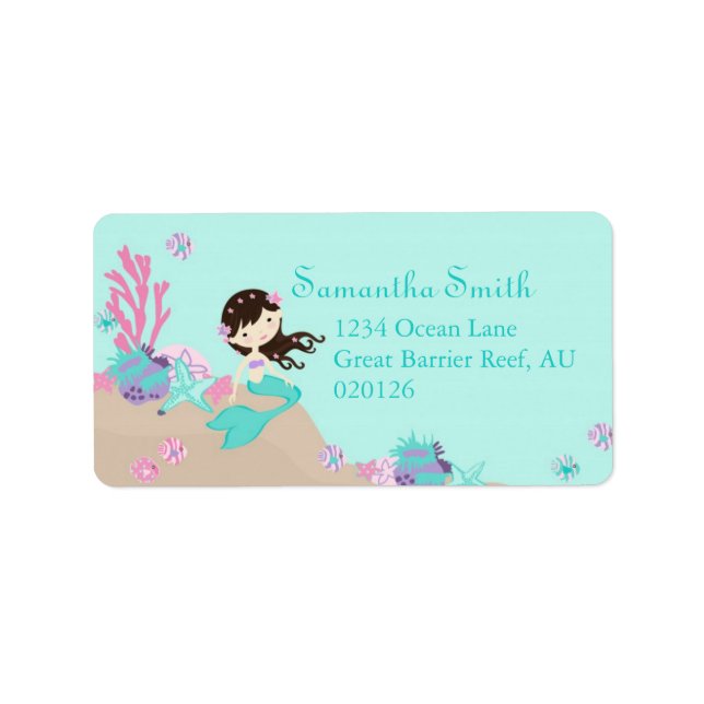 Little Sjöjungfru Address Label Brunette Adressetikett (Framsidan)