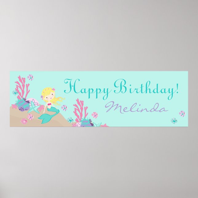 Little Sjöjungfru Birthday Banner Blonde Poster (Framsidan)