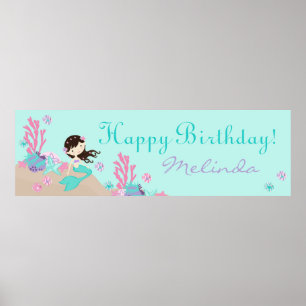 Little Sjöjungfru Birthday Banner Brunette Poster