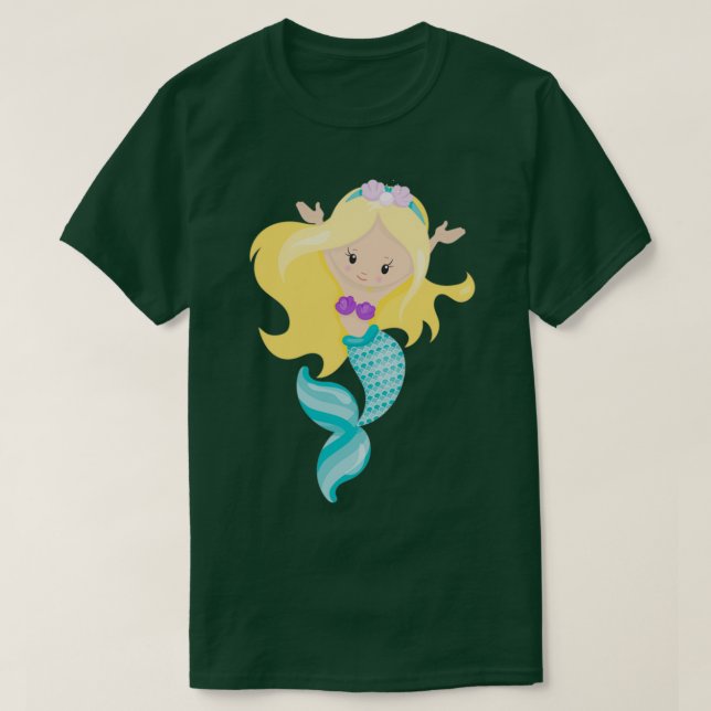 Little Sjöjungfru Cute Sjöjungfru Blonde Hair-Snäc T Shirt (Design framsida)