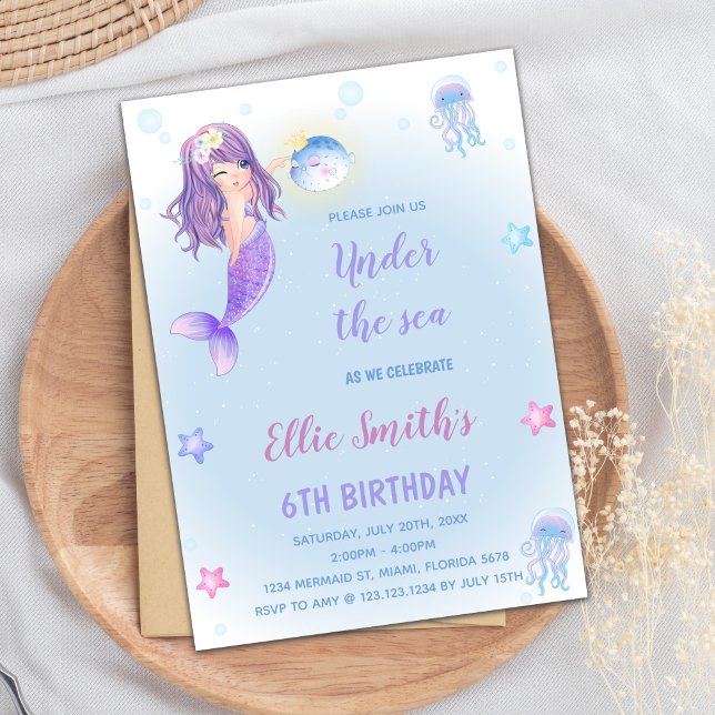 Little Sjöjungfru Födelsedagskort Inbjudningar (Little Mermaid Cards)