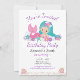 Little Sjöjungfru Glitter Födelsedagsfest Inbjudningar