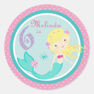 Little Sjöjungfru Sticker Blonde 6 Runt Klistermärke