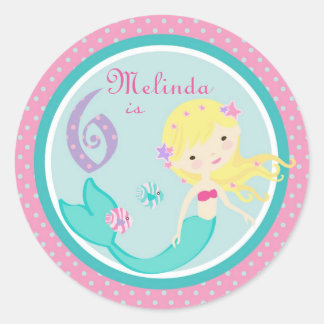 Little Sjöjungfru Sticker Blonde 6 Runt Klistermärke