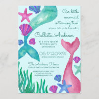 Little Sjöjungfru Svan Seashells Watercolor Birthd