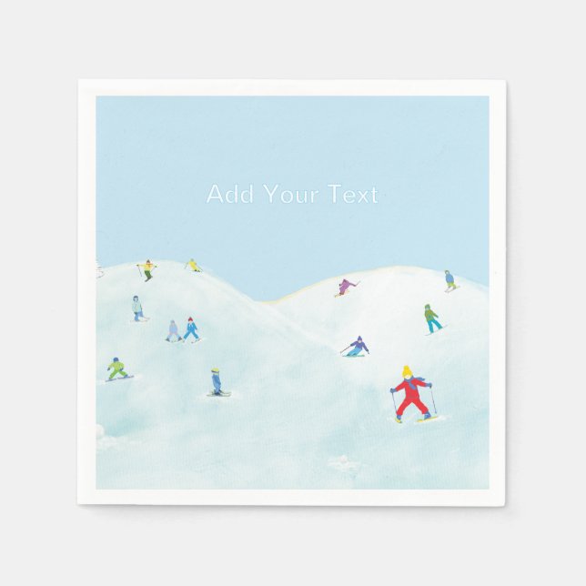 Little Skiers On Snowy Hill Personalized Pappersservett (Framsidan)