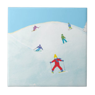 Little Skiers på Snowy Backe Kakelplatta