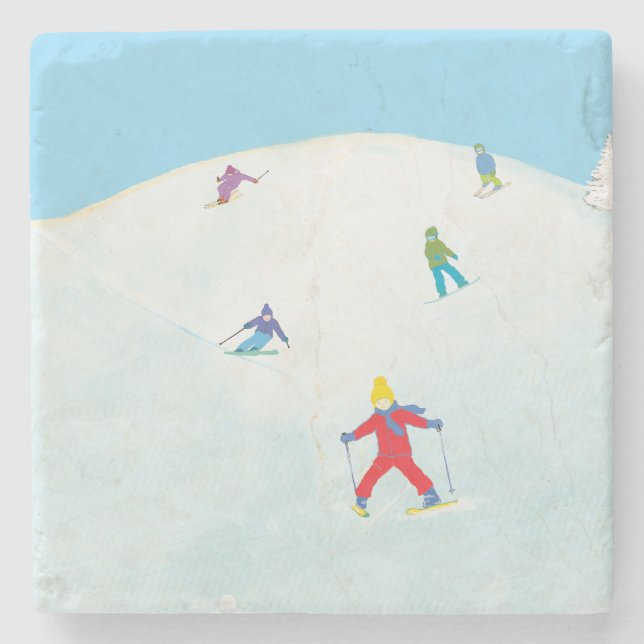 Little Skiers på Snowy Backe Stenunderlägg (Framsidan)