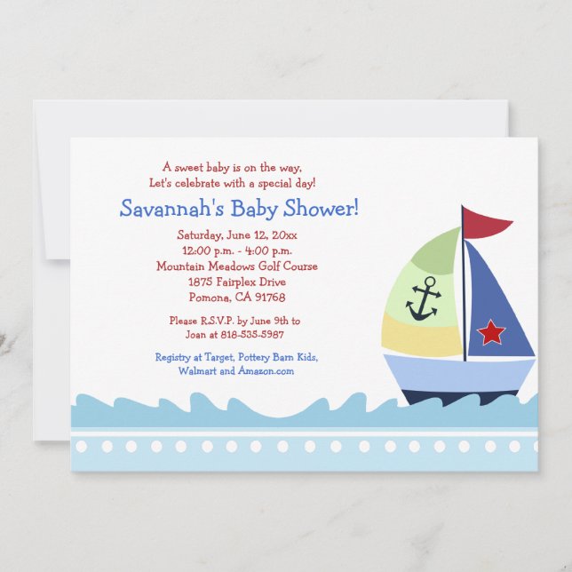 Little Skipper Sailboat-boat 5x7 Baby Shower-inbju Inbjudningar (Framsida)