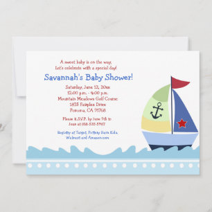 Little Skipper Sailboat-boat 5x7 Baby Shower-inbju Inbjudningar