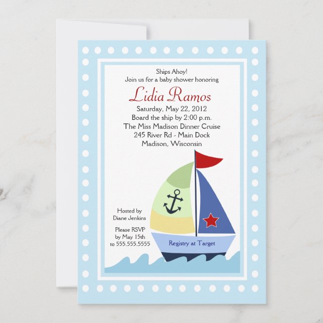 Little Skipper Sailboat-boat 5x7 Baby Shower-inbju Inbjudningar (Framsida)