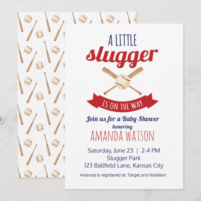 Little Slugger Baby Shower Inbjudningar (Fram/baksida)