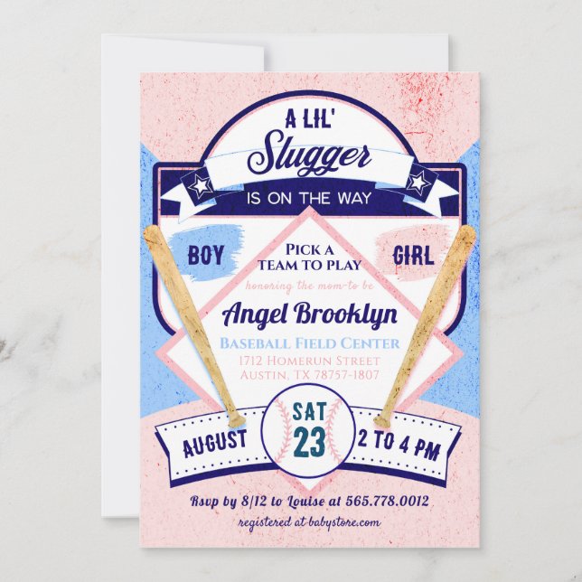 Little Slugger Baseball Baby Gender Reveal Party Inbjudningar (Framsida)