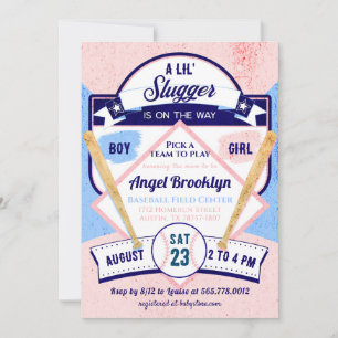 Little Slugger Baseball Baby Gender Reveal Party Inbjudningar