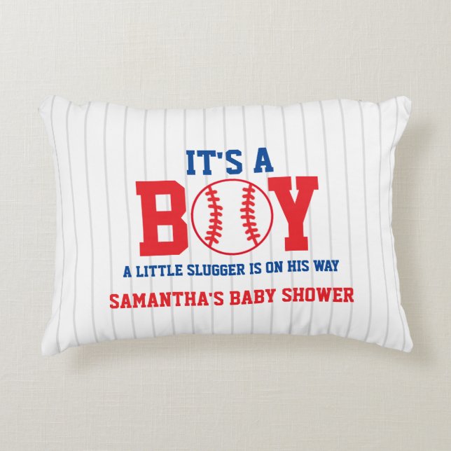 Little Slugger Baseball Boy Baby Shower Prydnadskudde (Framsidan)