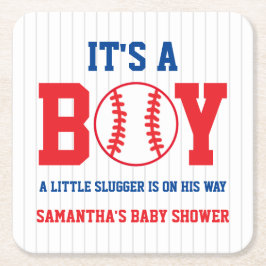 Little Slugger Baseball Boy Baby Shower Underlägg Papper Kvadrat