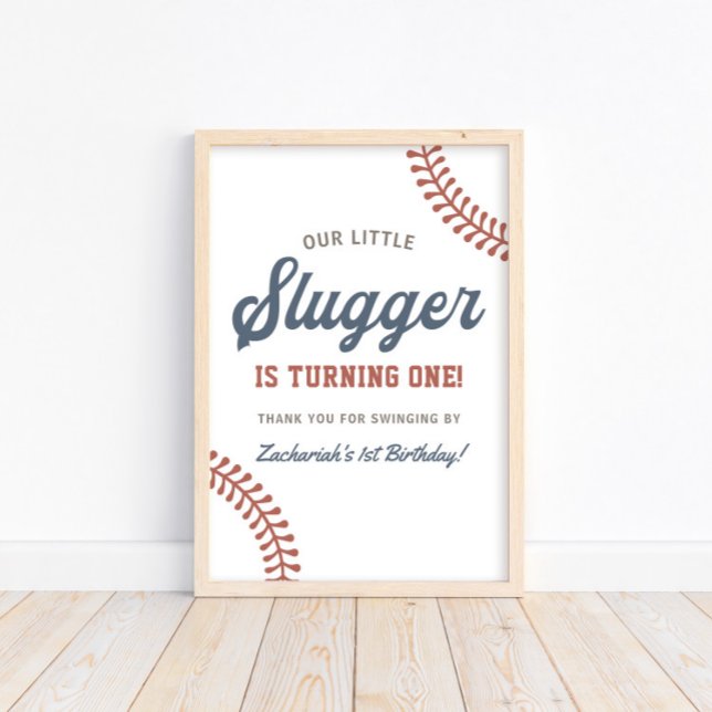 Little Slugger Baseball Boys 1st Birthday Party Poster (Skapare uppladdad)