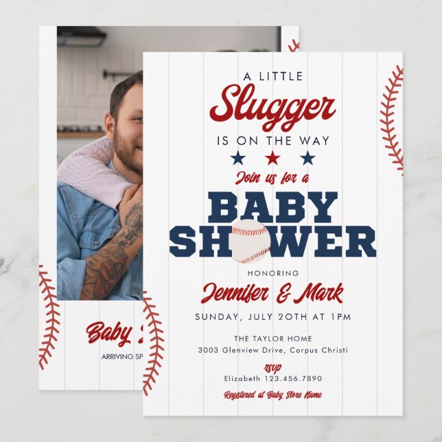 Little Slugger Baseball Photo Baby Shower Inbjudningar (Fram/baksida)