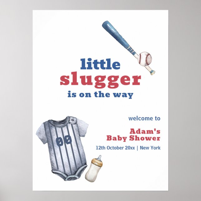 Little Slugger Baseball Shirt Baby Shower Welcome Poster (Framsidan)