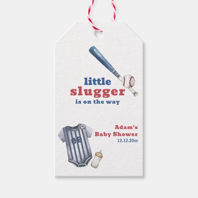 Little Slugger Baseball Shirt Bottle Baby Shower  Presentetikett (Framsidan)