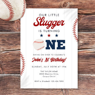 Little Slugger Baseboll 1-årsdag Inbjudningar