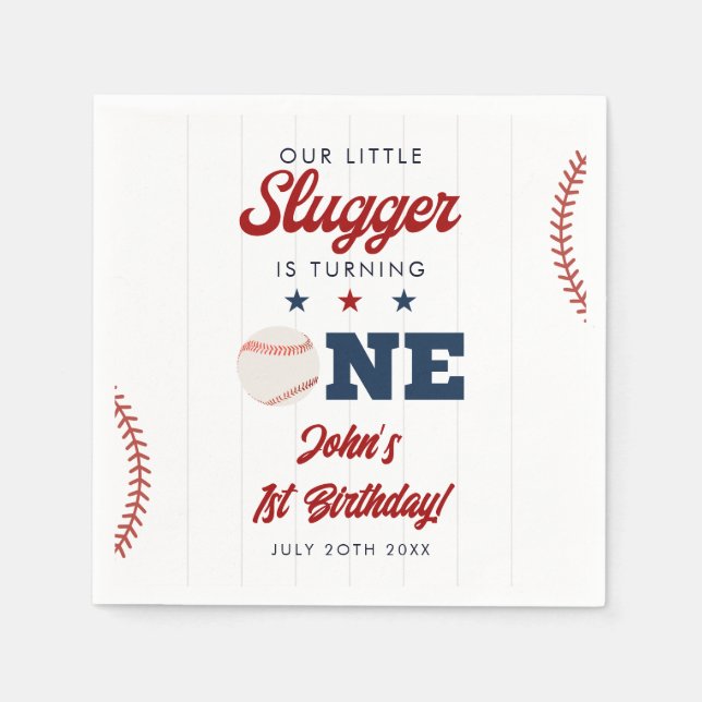 Little Slugger Baseboll 1-årsdag Pappersservett (Framsidan)