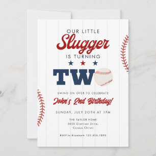 Little Slugger Baseboll 2-års födelsedag Inbjudningar