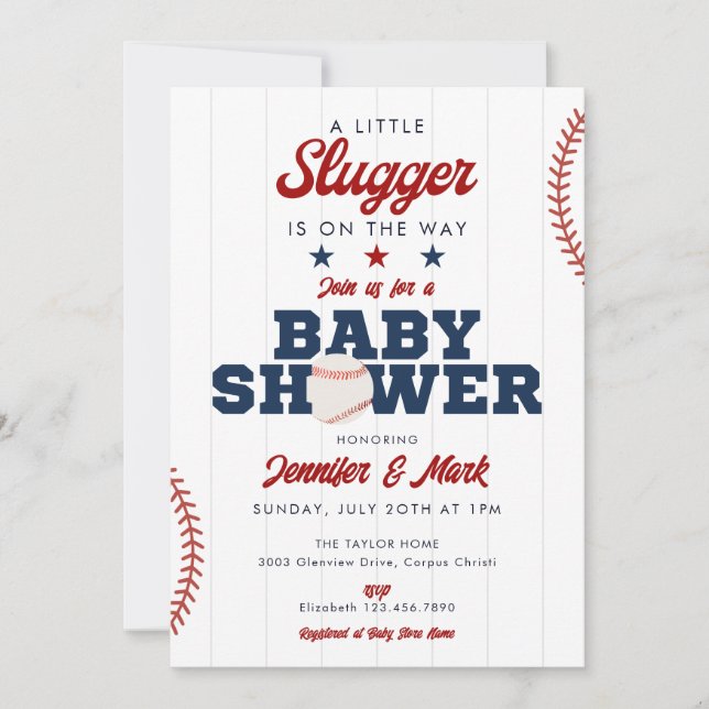 Little Slugger Baseboll Baby Shower Inbjudningar (Framsida)