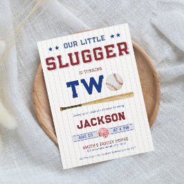 Little Slugger Boy 2:a födelsedagen Baseball Inbjudningar