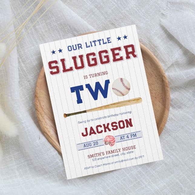 Little Slugger Boy 2:a födelsedagen Baseball Inbjudningar (Skapare uppladdad)