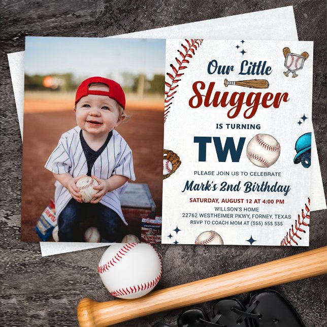 Little Slugger Boys Baseball 2:a födelsedag Photo Inbjudningar (Skapare uppladdad)