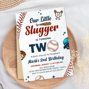 Little Slugger Boys Baseball 2:a födelsedagen Part Inbjudningar