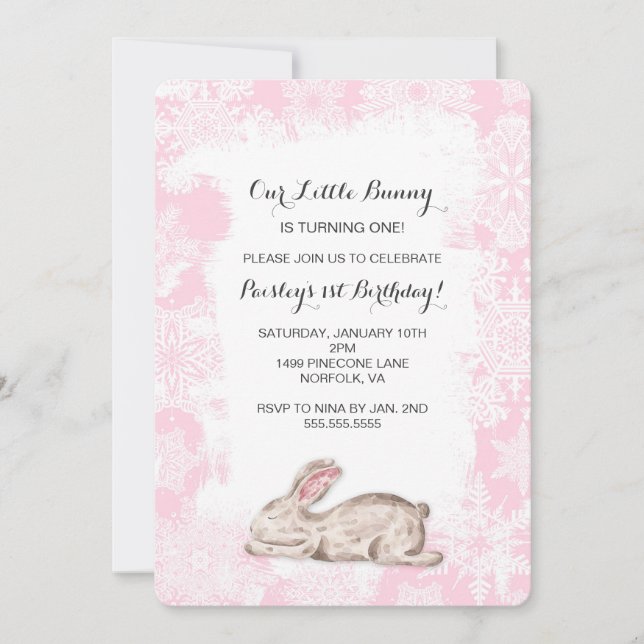 Little Snö Bunny Winter Födelsedagsfest Inbjudan (Framsida)