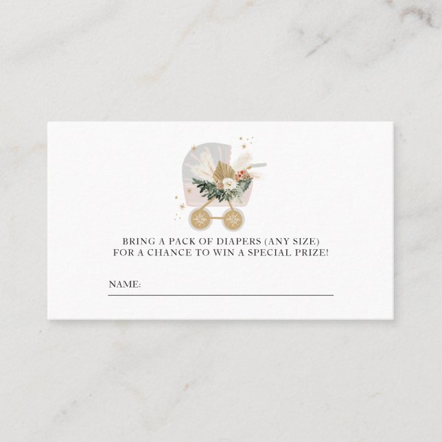 Little Snöflingor Baby Shower Diaper Raffle Biljet Placeringskort (Framsida)