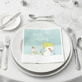 Little snögubbe och hund på julvintern pappersservett