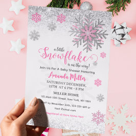 Little Snow Flake Pink Silver Glittery Baby Shower Inbjudningar