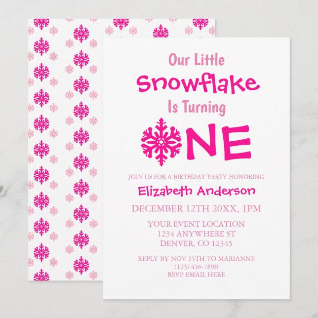 Little Snowflake 1st Birthday Inbjudningar (Fram/baksida)